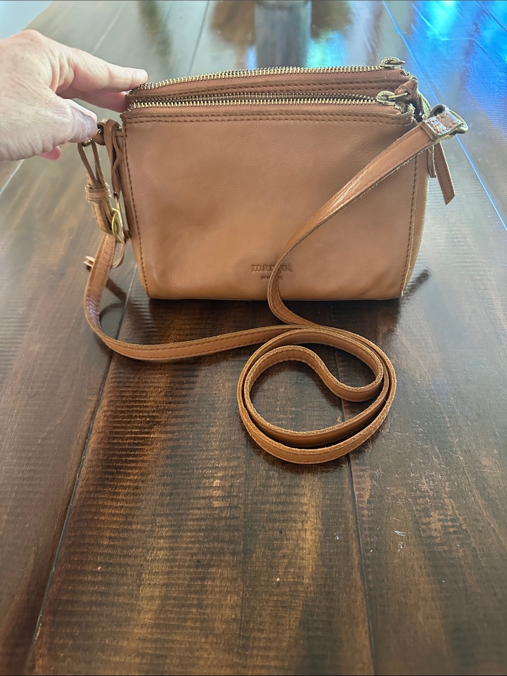 Margot New York - Small Leather Crossbody Bag with 3 compartments & Dual Zips
